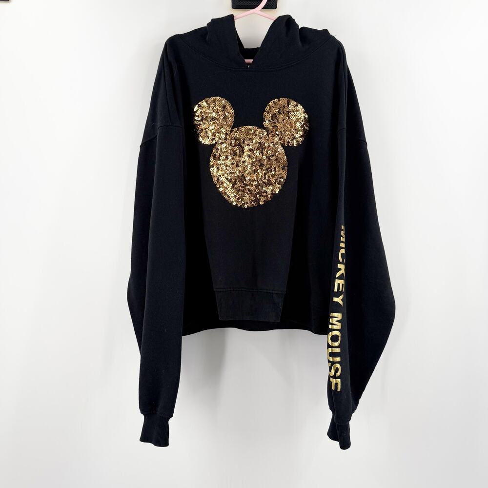 Disney Mickey & Friends Mouse Sweatshirt Juniors SZ Medium Sequin Hoodie Black